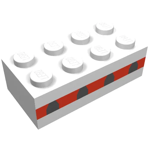 Brick 2 x 4 without Cross Supports with 4 Plane Windows in Thin Red Stripe Print