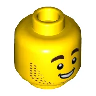 Minifig Head Harl Hubbs, Dark Brown Stubble Beard, Raised Eyebrows, Smile with Teeth / Tongue Sticking Out
