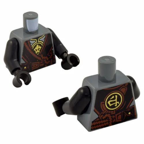 Torso Robe, Black with Reddish Brown Trim over Silver Armor with Gold Earth Emblems Print, Black Arms and Hands