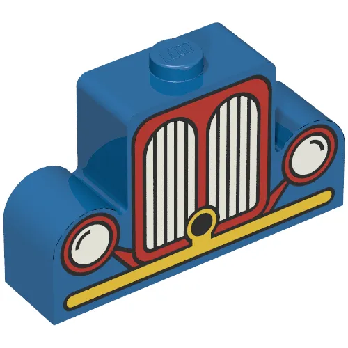 Brick Curved 1 x 4 x 2 Centre Stud Top with Yellow and Red Car Grill Print