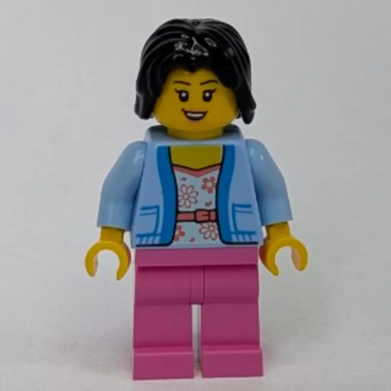 Woman, Bright Light Blue Sweater, Dark Pink Legs