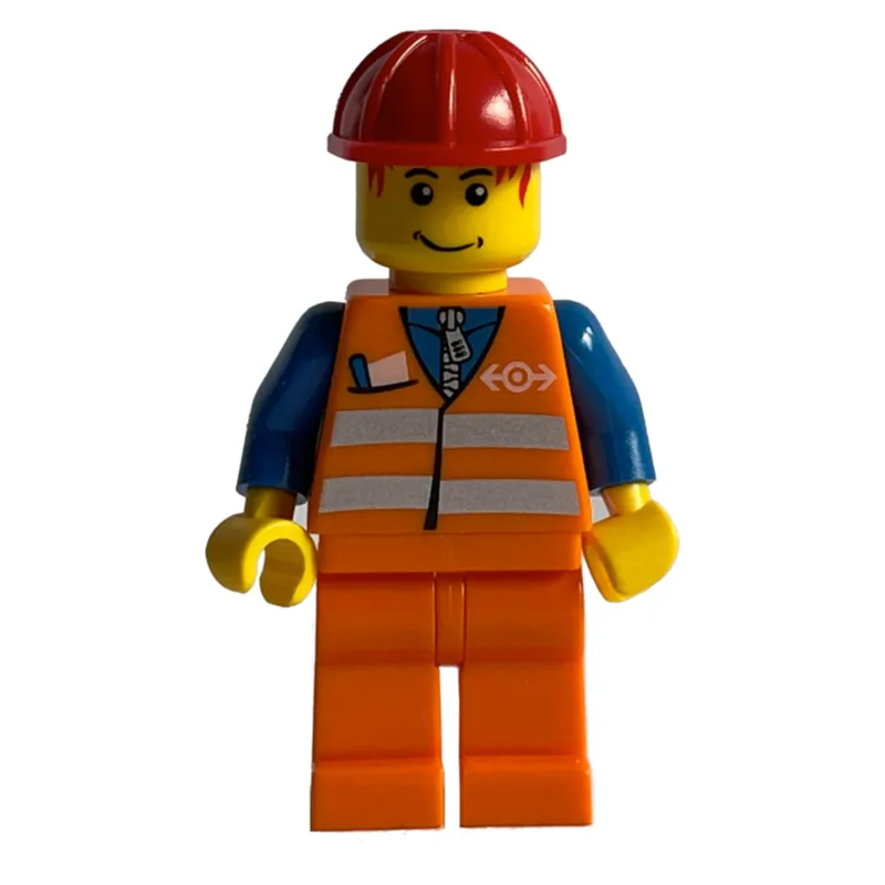 Train Worker - Orange Safety Vest, Orange Legs, Red Helmet, red Hair