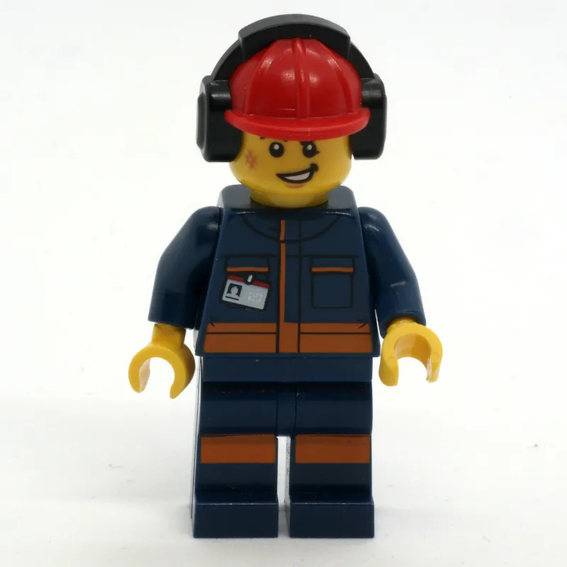 Ground Crew, Dark Blue Jumpsuit, Red Hard Hat with Ear Defenders