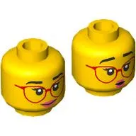 Minifig Head, Black Eyebrows, Red Glasses, Pink Lips, Smile/Surprised
