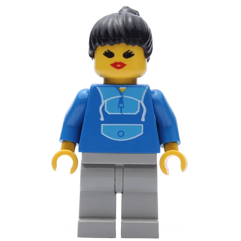 Woman, Blue and Light Gray Jogging Suit, Black Hair