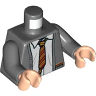 Torso Cardigan, Open White Shirt and Dark Red and Yellow Tie (Gryffindor) Print, Dark Bluish Gray Arms, Light Nougat Hands