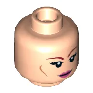 Minifig Head April O'Neil, Dual Sided, Brown Thin Long Eyebrows, Eyelashes, Magenta Lips and Cheek Lines Print [Hollow Stud]