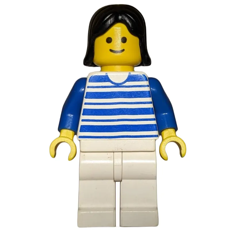 Woman, White and Blue Striped Shirt, White Legs, Black Hair