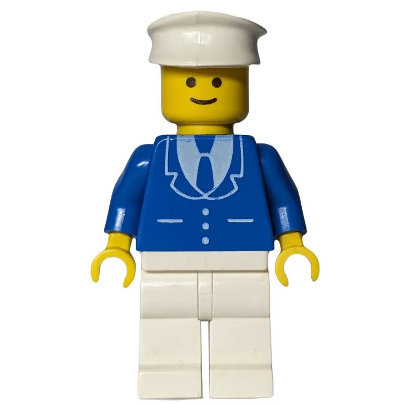 Man, Blue Jacket with Tie and Three Buttons, White Legs, White Hat