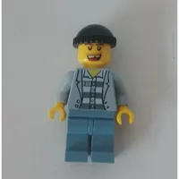 Criminal, Open Light Bluish Gray Jacket over Prison Shirt, Sand Blue Legs, Black Hat, Missing Tooth