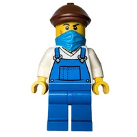 Train Driver, Blue Overalls, Mask, Reddish Brown Cap