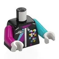 Torso, Odd Arms, Racing Suit, White Zipper, 'F1 ACADEMY 32', Azure/Magenta Shapes print, Left Medium Azure Arm, Right Magenta Arm, White Hands