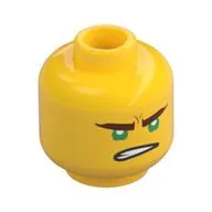 Minifig Head Lloyd, Reddish Brown Eyebrows, Green Eyes, Lopsided Open Mouth Grin / Gritted Teeth Print