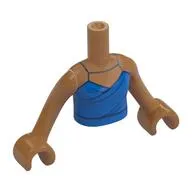 Minidoll Torso Girl with Blue Dress, Dark Blue Trim, Silver Straps Print, Medium Nougat Arms and Hands