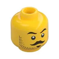 Minifig Head Dark Brown Eyebrows, Moustache, Soul Patch, Stubbled Beard, Stern/Scared print