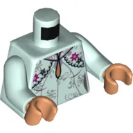 Torso Dress, Magenta and Black Flowers, Collar, Nougat Neck Print, Light Aqua Arms, Nougat Hands
