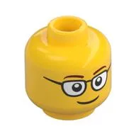 Minifig Head, Glasses with Brown Thin Eyebrows, Smile Print
