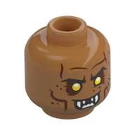 Minifig Head Orc, Reddish Brown Wrinkles, Eyeshadow, Yellow Eyes, White Sharp Teeth, Smile / Angry Print