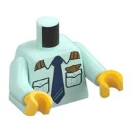 Torso, Pilot Uniform, Gold Wings, Pockets, Dark Blue Tie Print, Light Aqua Arms, Yellow Hands