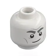 Minifig Head The Bloody Baron, Thick Dark Bluish Grey Eyebrows, Cheek Lines, Lopsided Smile / Lopsided Frown