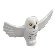 Animal, Bird, Owl Small with Open Wings, Angular Features with Yellow Eyes and Light Bluish Gray Rippled Chest Feathers Print