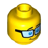 Minifig Head Paul, Blue Tinted Glasses, Brown Eyebrows, Shocked / Smile Print