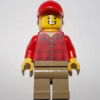 Man, Red Flannel Shirt, Dark Tan Legs, Red Cap