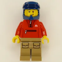 Red Torso, Dark Tan Legs, Dark Blue Helmet