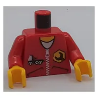 Torso Jacket with Zipper, Wrench Logo and Truck Print, Red Arms, Yellow Hands