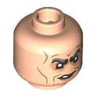 Minifig Head Griphook, Goblin with Thick Black/Dark Bluish Grey Eyebrows, Dark Orange Wrinkles, Angry / Crooked Mean Smile, Sharp Teeth