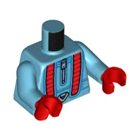 Torso Jumpsuit, Zipper, Red Straps print, Medium Azure Arms, Red Hands