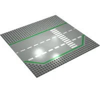 Baseplate 32 x 32 Wide Road, 9-Stud with 3 Lane with Green Lines, White Dashed Lines, and Crosswalk Print