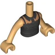 Minidoll Torso with Dress, Silver Ruffles, Belt, Black Collar, Straps print, Warm Tan Arms and Hands