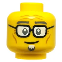 Minifig Head Mailman, Dark Bluish Grey Eyebrows, White Goatee, Black Glasses, Wrinkles