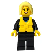 Surfer, Woman, Black Wetsuit, Bright Light Yellow Hair, Yellow Life Vest