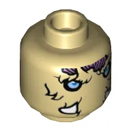 Minifig Head Mottrot, Dual Sided, Mammoth Bright Light Blue Eyes, Medium Lavender Patches, Tusks, Neutral / Stern Print [Hollow Stud]