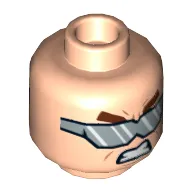 Minifig Head Dr Octopus (Doc Ock), Dual Sided, Thick Brown Eyebrows, Silver Sunglasses, Angry Clenched Teeth / Open Mouth Smile Print [Hollow Stud]