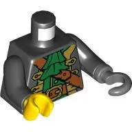 Torso Pirate Captain Jacket, Green Ascot, Reddish Brown Shoulder Strap and Belt Print, Black Arms, Yellow Hand Right, Dark Bluish Gray Hook Left