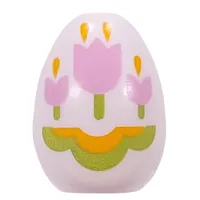 Food Egg with 1.5mm Hole with Bright Pink Tulips, Bright Light Orange/Green Decorations print