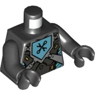 Torso Armor with Silver Panels and Azure Emblem with Black Crossed Spanner Wrench and Box Wrench Print, Black Arms and Hands