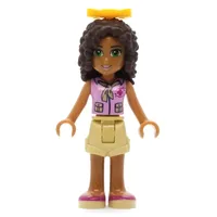 Andrea - Bright Pink Top, Tan Shorts, Bow