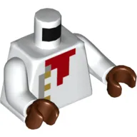 Torso Chef Jacket, Pixelated Gold Buttons and Red Scarf print, White Arms, Reddish Brown Hands