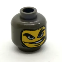 Minifig Head, Balaclava with Yellow Face, Right Eyebrow Arched, Mouth Open to Side Print [Blocked Open Stud]
