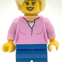 Woman, Bright Pink Top, Blue Legs, Bright Light Yellow Hair