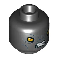 Minifig Head Tormak, Dual Sided Panther with Yellow Eyes, Fangs and Dark Blue Facial Lines, Neutral / Angry Print [Hollow Stud]