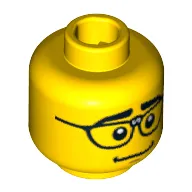 Minifig Head Computer Programmer, Thick Eyebrows, Repaired Glasses, Nervous Smile Print [Blocked Open Stud]