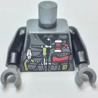 Torso Vest with Lime Handle Tools and Red Pocket Book Print, Black Arms, Dark Bluish Gray Hands