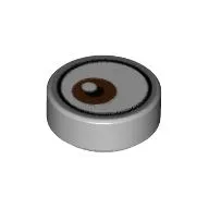 Tile Round 1 x 1 with Reddish Brown Eye Looking Right (White Dot on Top) print