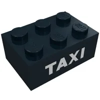 Brick 2 x 3 without Cross Supports with White 'TAXI' Sans-Serif Print
