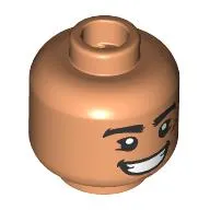 Minifig Head Luffy, Thick Black Eyebrows, Nougat Scar, Open Mouth Mean Smile